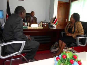 The East African Legislative Assembly (EALA) Kenyan chapter Chairman Kiangoi Ombasa, vice chairperson Nancy Abisai with Kajiado County Governor David Nkedianye ,they paid him courtesy call for good integrati - Copy